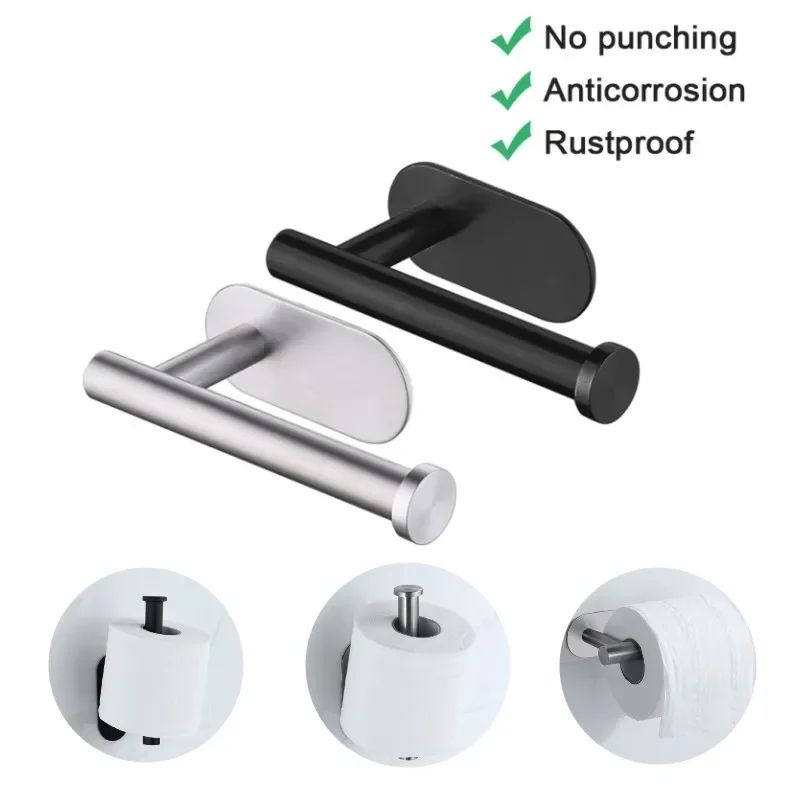 No-Drill Stainless Steel Wall-Mounted Toilet Paper Holder