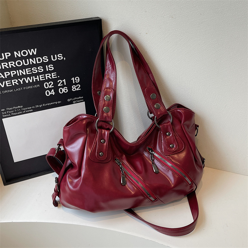 Elegant PU Leather One Shoulder Bag Large Capacity Tote Crossbody Handbag