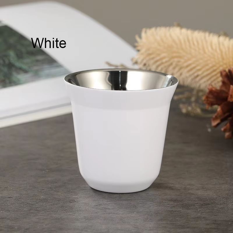 Stainless Steel Double-Layer Flat Bottom Coffee Water Cup 80ml (2.71 fl oz)