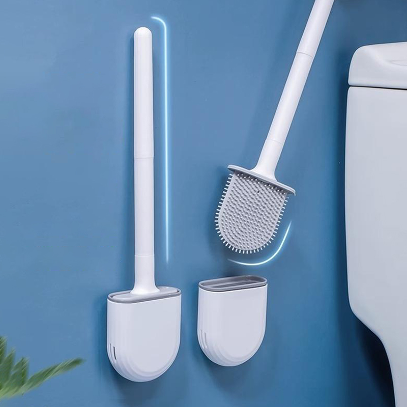 Wall Hanging Silicone Toilet Brush - Durable, Easy-to-Clean, Long Handle Bathroom Brush for Efficient Toilet Cleaning
