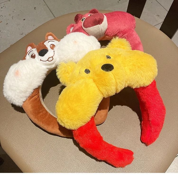 Disney Character Plush Hair Hoop – Cartoon Winnie & Strawberry Bear Face Wash Headband