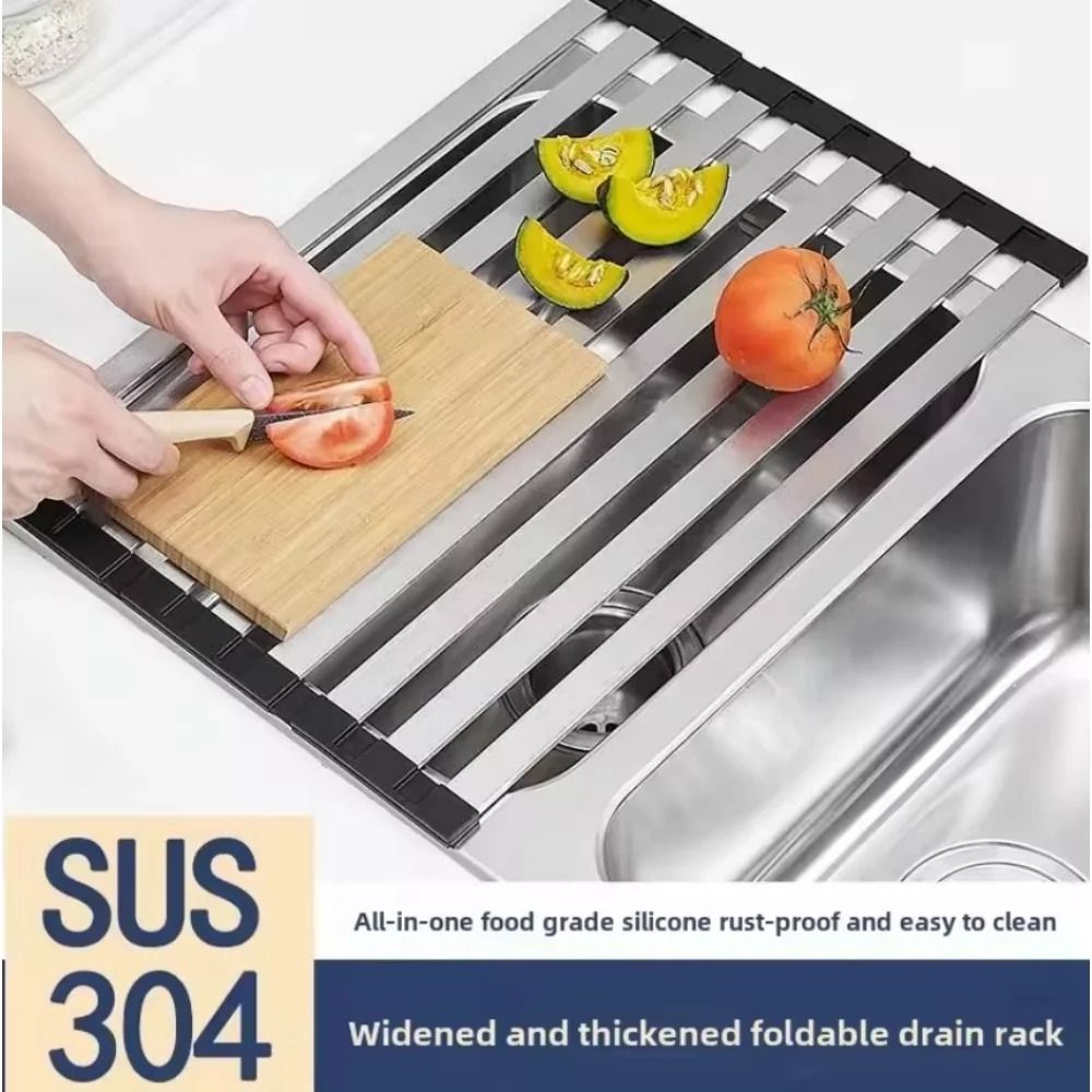 Premium 304 Stainless Steel Roll-Up Dish Drying Rack – Foldable & Retractable Sink Drainer