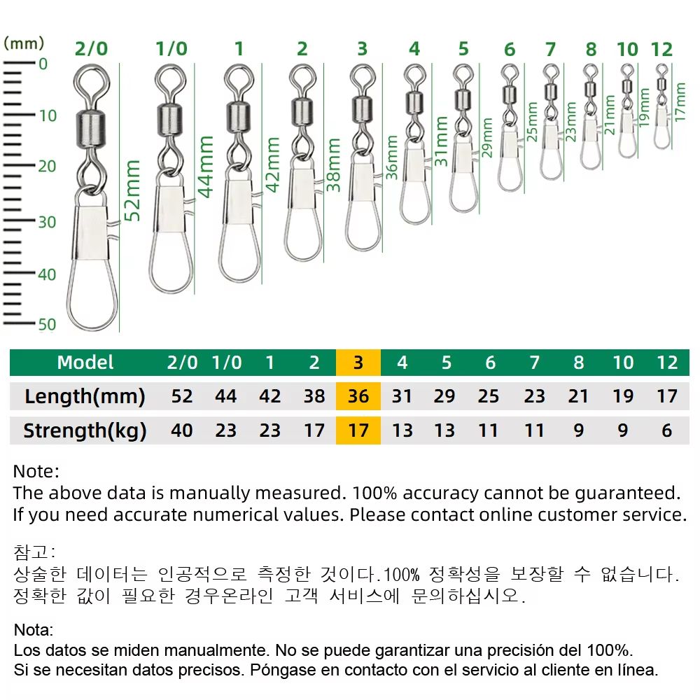 Stainless Steel Fishing Rolling Swivels with Interlock Snap 50-Pack