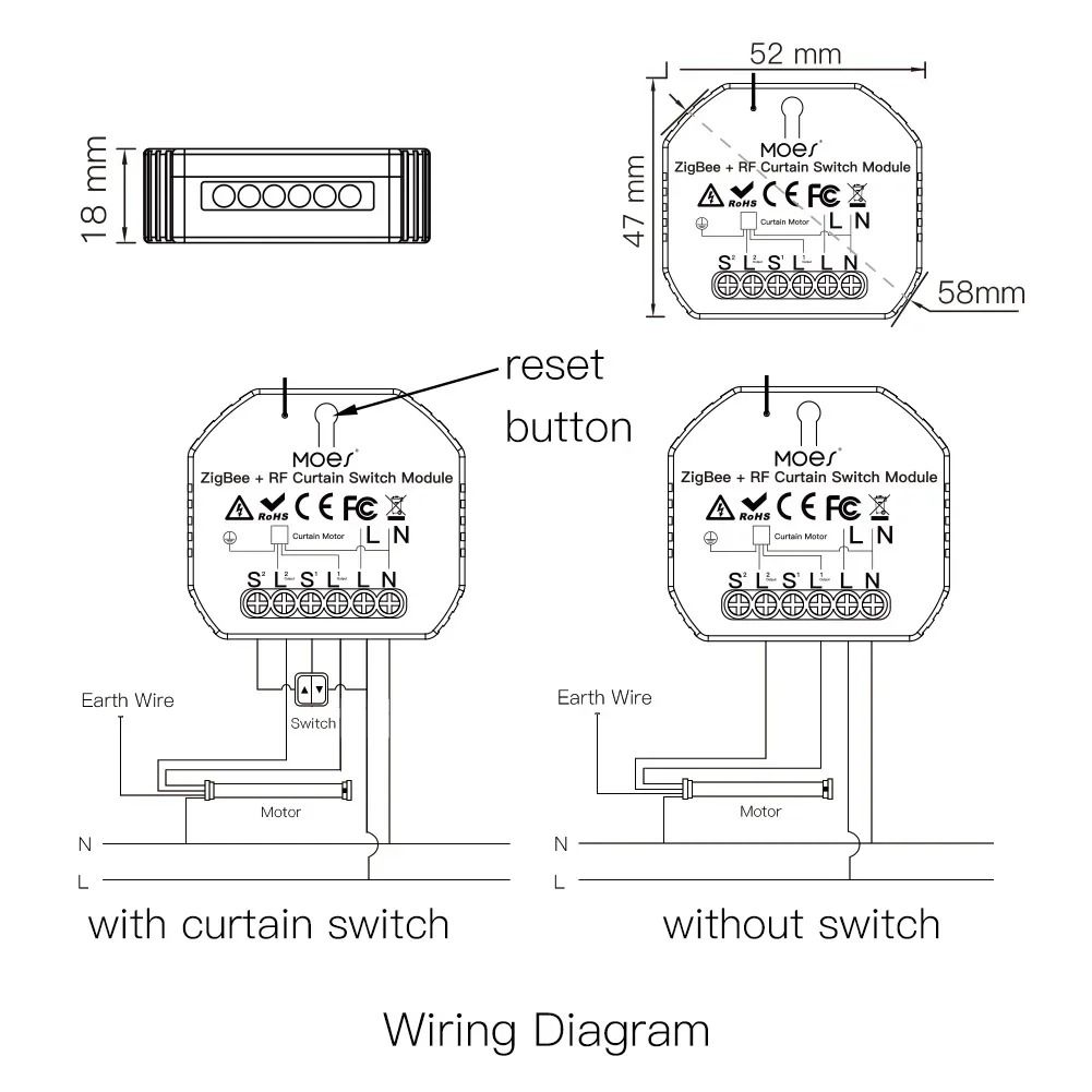 Smart Curtain Switch Module with ZigBee and RF Remote Control