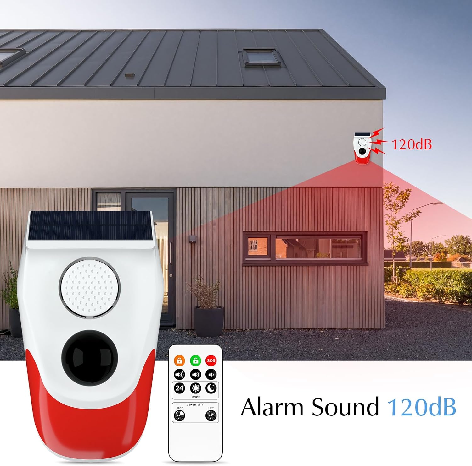 Solar Motion Sensor Outdoor Alarm, Adjustable Sensitivity Motion Activated Alarm, Waterproof Siren Light for Home, Farm,