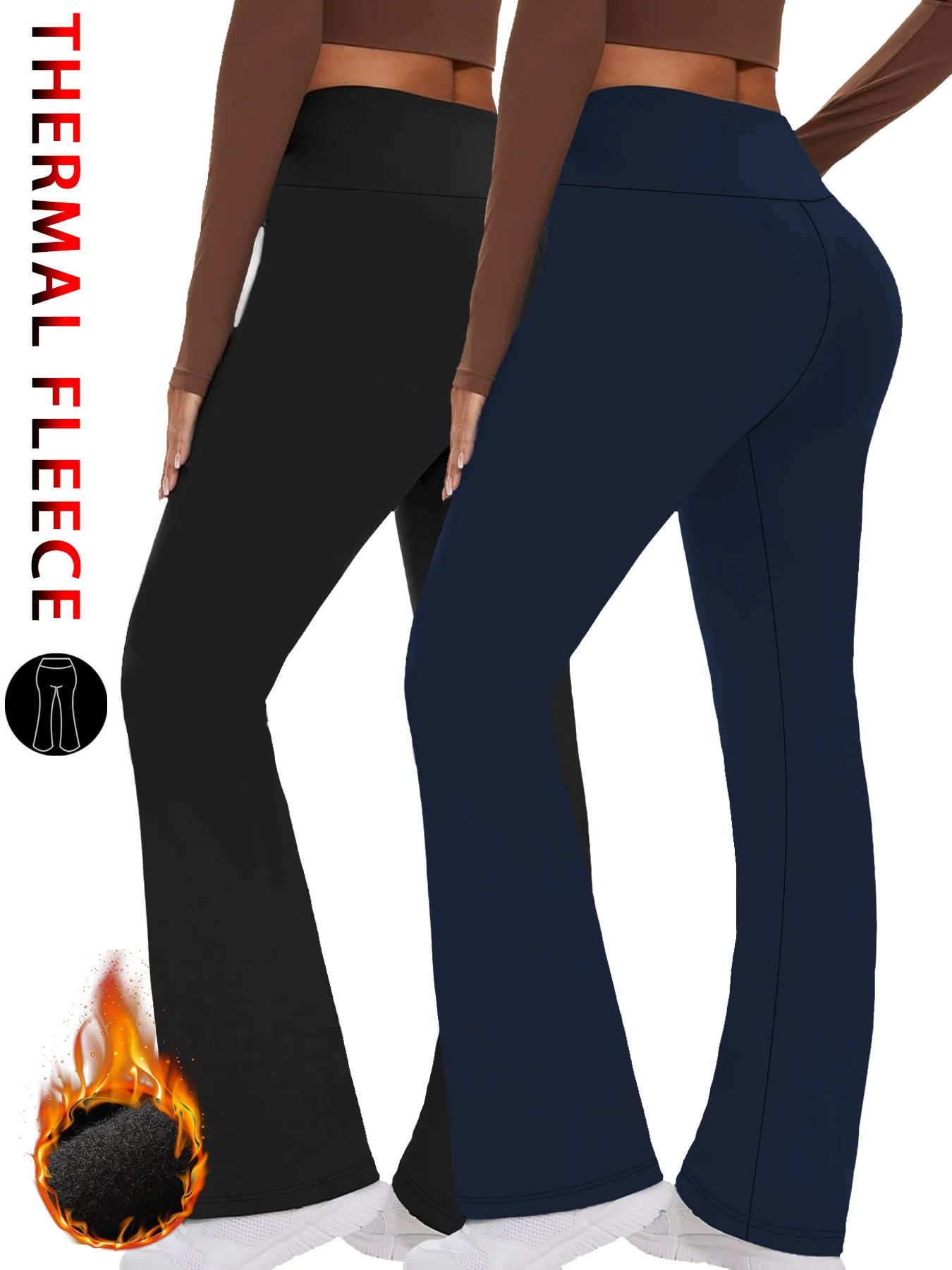 2 Pack Women's Fleece Lined Flare Leggings – High Waisted Tummy Control Bootcut Yoga & Winter Casual Pants