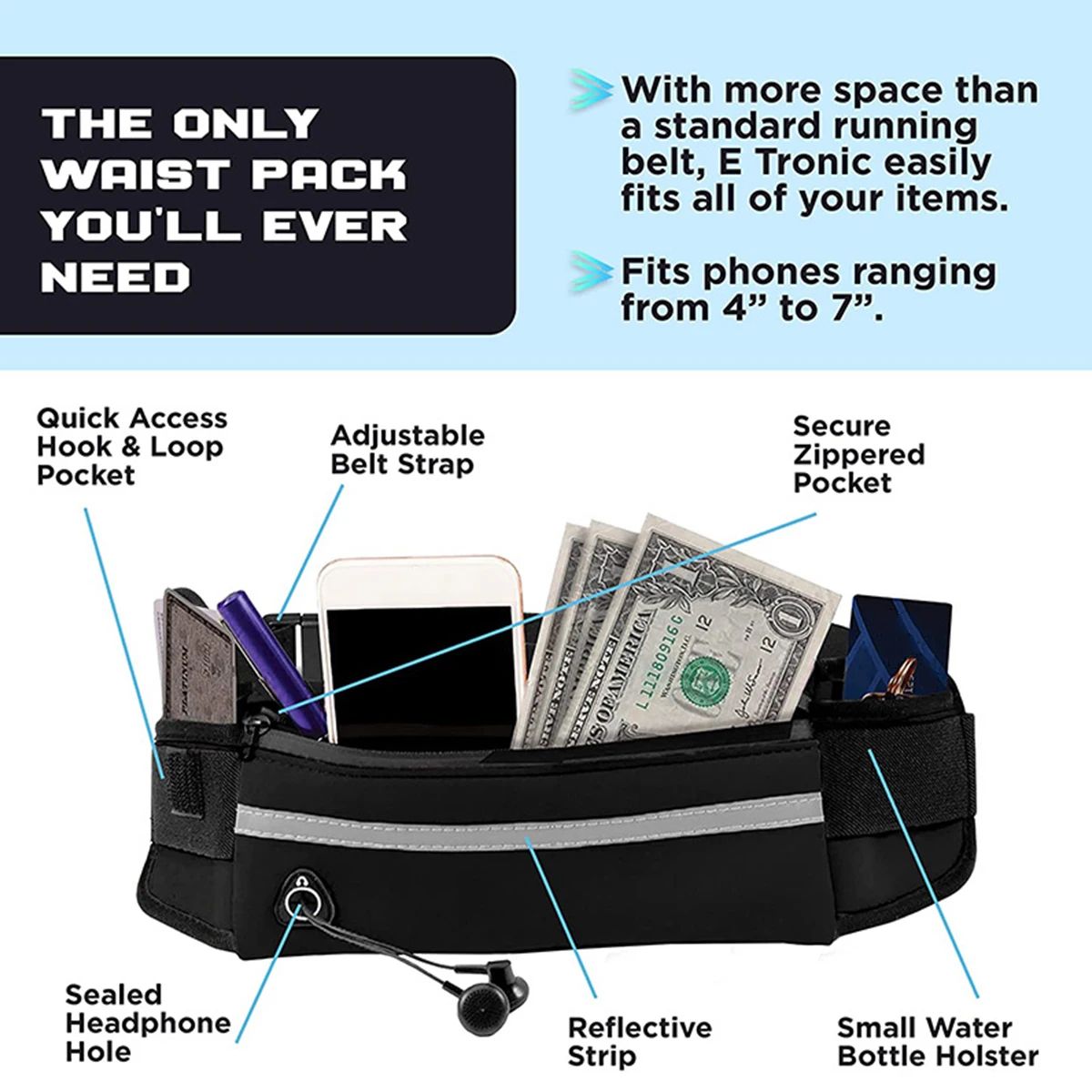 Hands-Free Running Dog Leash with Reflective Elastic Belt & Waist Bag