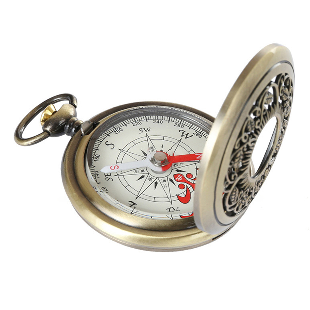 Vintage Bronze Pocket Compass Retro Hiking Navigation Tool Gift for Kids and Adults