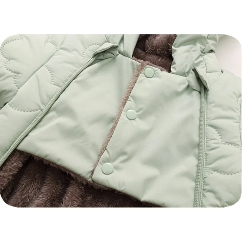 Toddler Baby Girl Boy Snowsuit Thickened Fleece Lined Hooded Romper Double Layer 0-2Y Cute Bear Ears Winter Warm