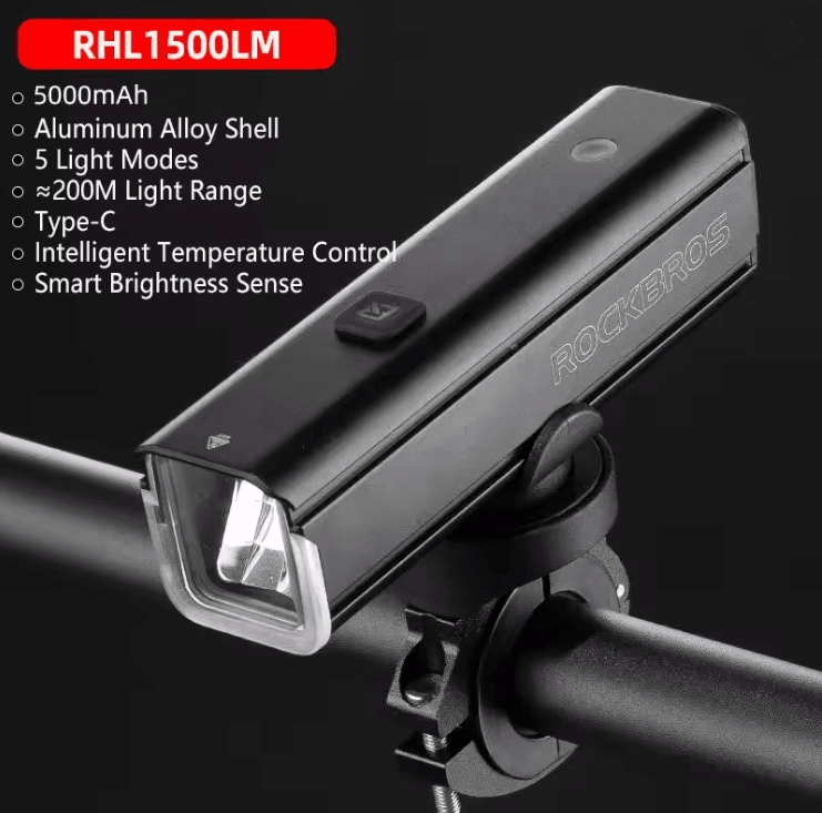 ROCKBROS 1500 Lumen Bike Headlight USB Rechargeable Waterproof Front Lamp