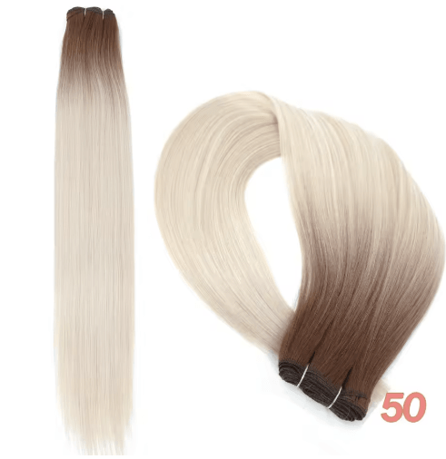 32-Inch Ombre Straight Synthetic Hair Bundle, 200g High-Temperature Fiber (27/613, Brown, Grey, M618)