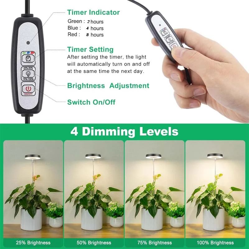 Plant Grow Light LED Growing Lamp, Full Spectrum, Height Adjustable, Auto Timer, Indoor Plant Light Solution