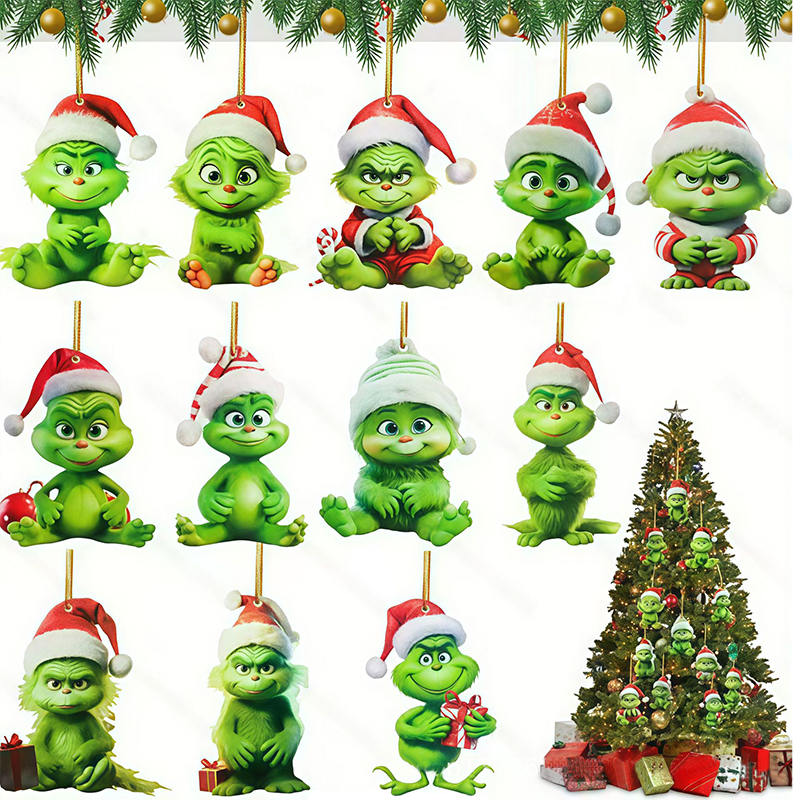 Green Grinch Christmas Tree Decoration, Creative Cartoon Pendants, Perfect for Holiday Home Parties and Birthday