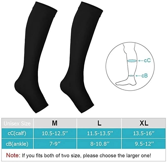 Medical Calf Compression Stockings Knee High Open Toe Pressure Socks