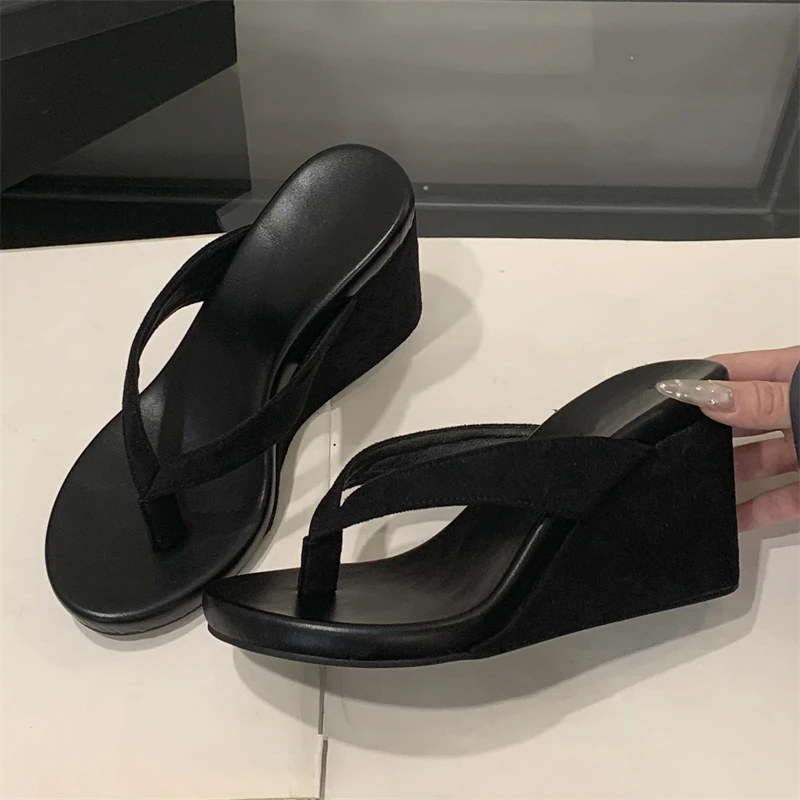 High Heels Platform Wedges Leopard Print Clip Toe Fashion Women Flip Flops