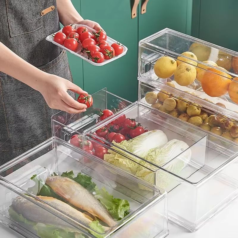 Drawer-Type Refrigerator Storage Box with Fresh-Keeping Lid for Eggs, Meat and Frozen Food