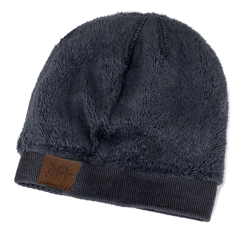 Unisex Fur Lined Winter Beanie Hat Warm Knit Hat for Cold Weather
