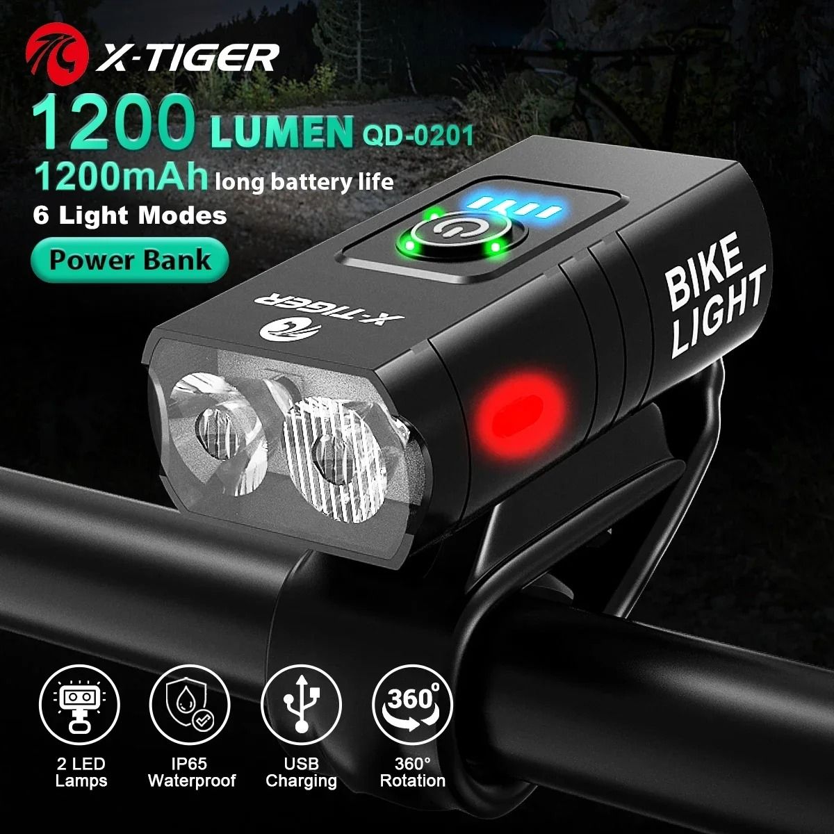 X Tiger Bike Light Headlight Bicycle Lamp with 5200mAh Power Bank