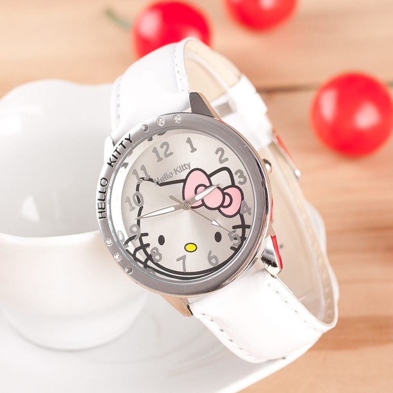 Hello Kitty Bow Digital Quartz Watch, Cartoon Belt Watch with Diamond, Kawaii Birthday Toy Gift
