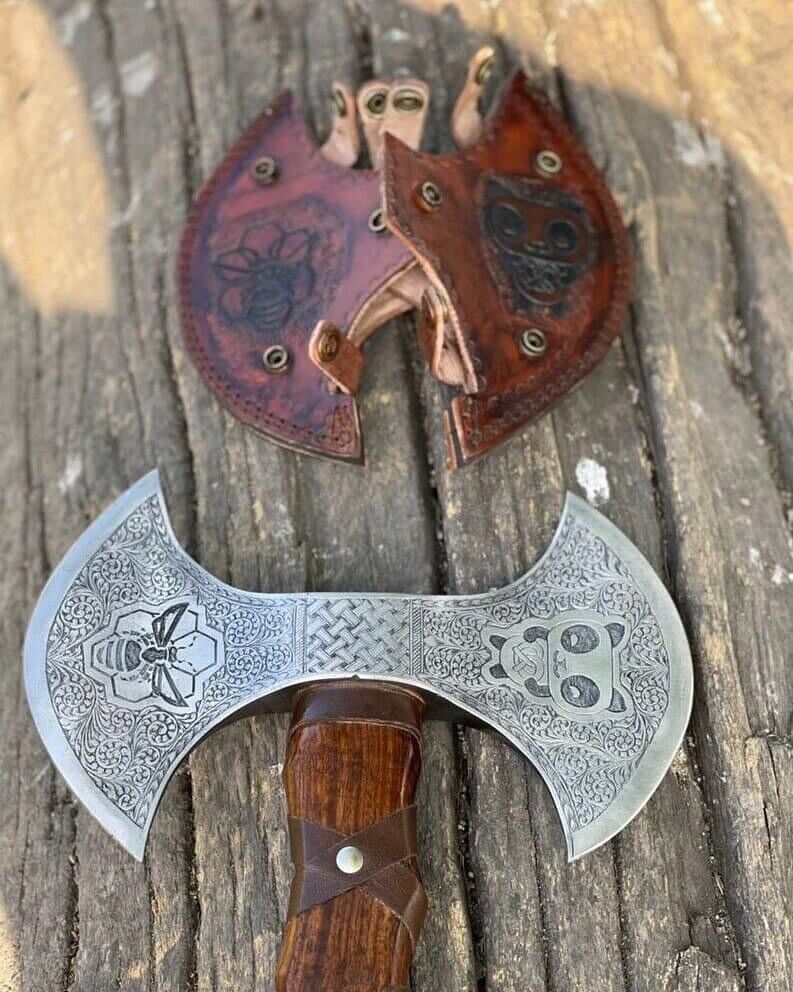 Handmade Carbon Steel Double-Edge Axe – Outdoor Camping & Wood Cutting Hatchet Axe