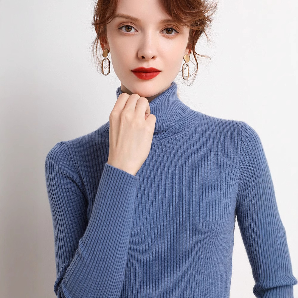 Knitted Pullover Sweater for Women, Korean Slim Fit High Neck Sweater