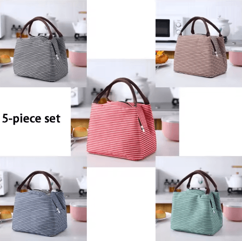 Striped Insulated Lunch Bag for Women with Thermal Cooling & Stylish Tote Design