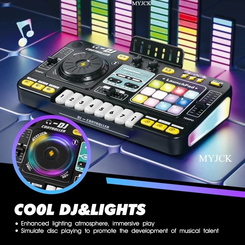Kids DJ Mixer Keyboard with Microphone Bluetooth DJ Turntable Piano Set