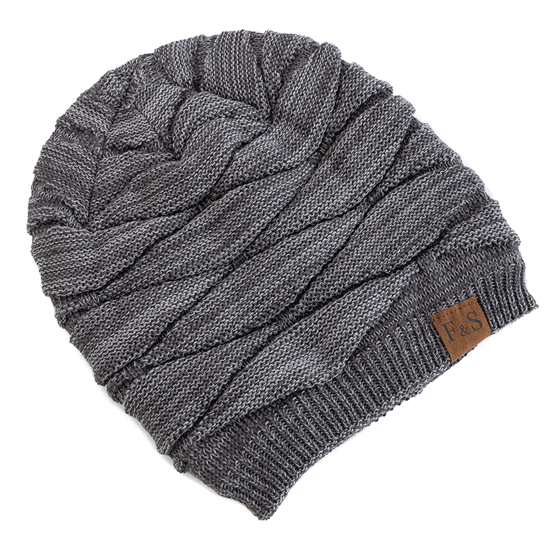 Warm Fleece Lined Beanie Cap, New Unisex Slouchy Winter Hats, Men Women Casual Label Decor