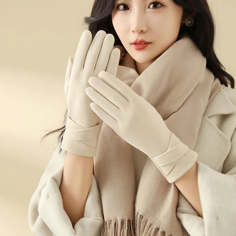 Women Winter Velvet Warm Gloves Windproof Cycling and Driving