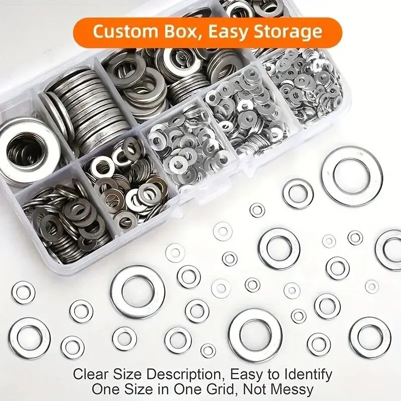 Heavy-Duty 304 Stainless Steel Flat Washers Set – Rust-Resistant Metal Spacers for Secure Fastening & Leak Protection