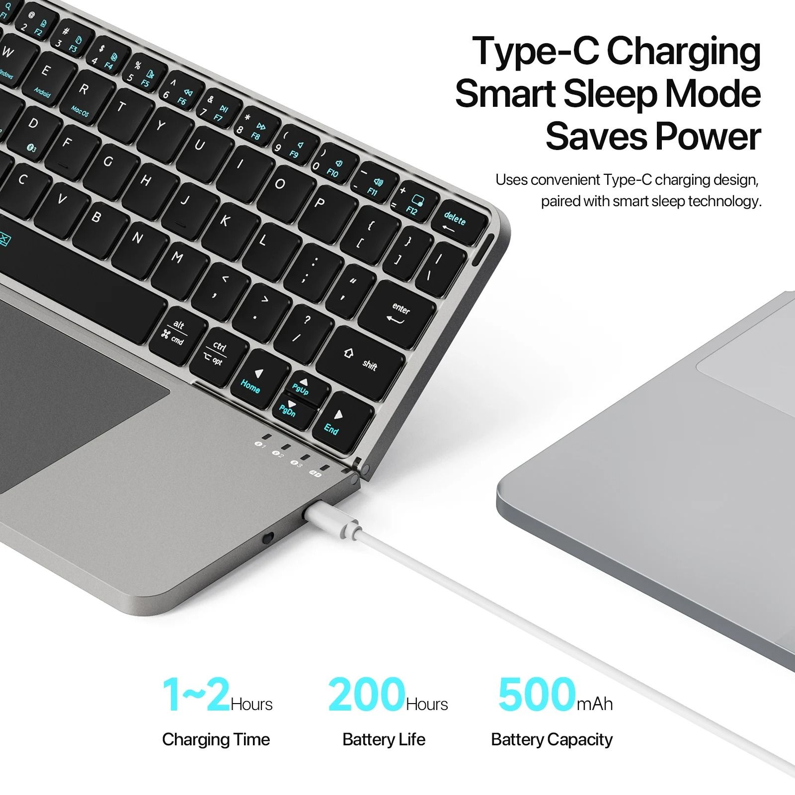 Foldable Bluetooth Keyboard with Touchpad and Phone Holder