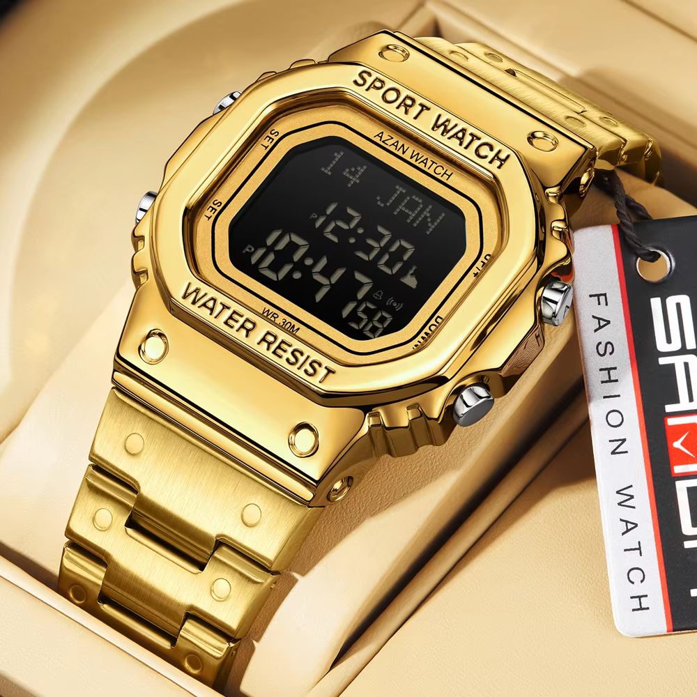 SANDA Golden LED Digital Sports Watch with Alarm, Chronograph and Date