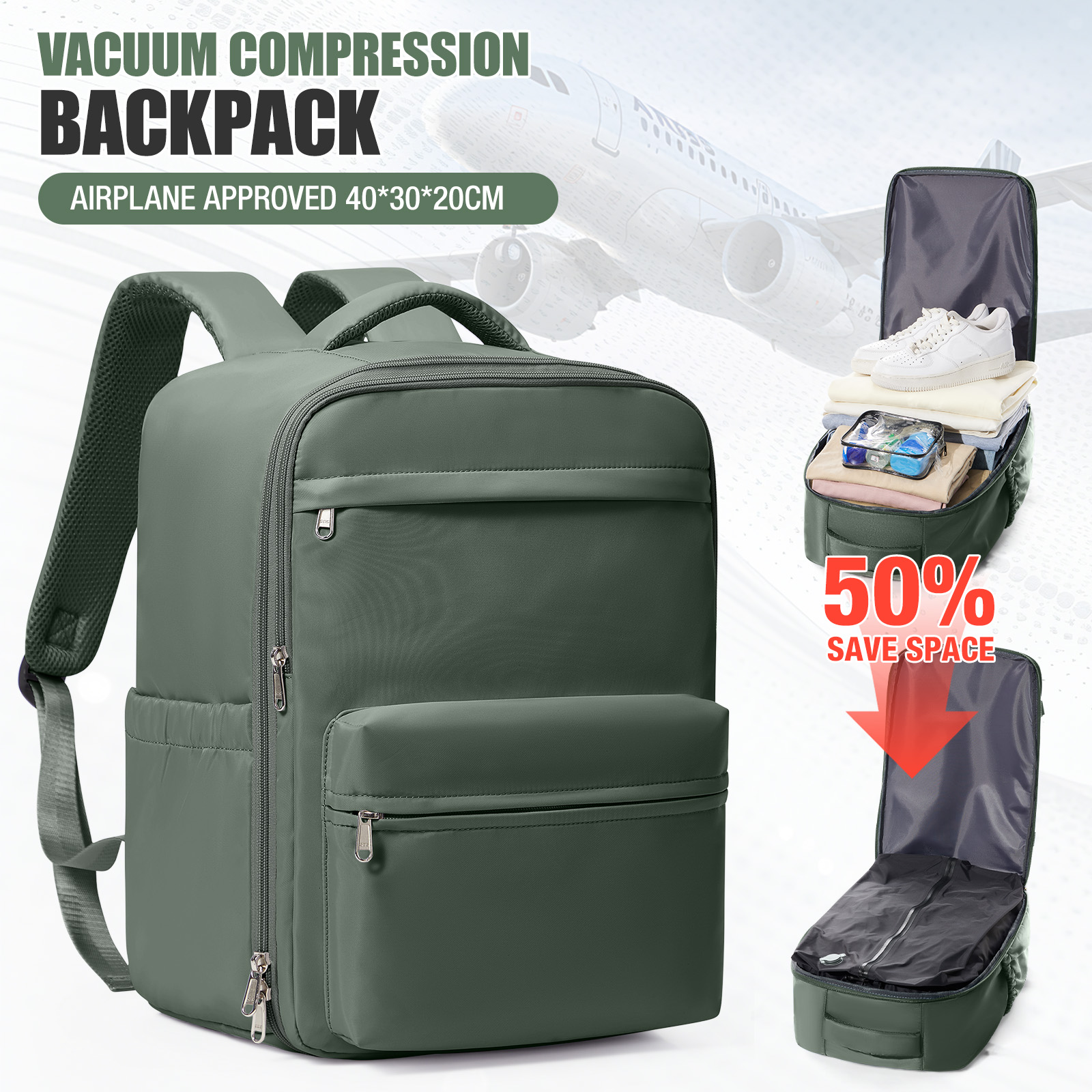 Vacuum Compression Travel Backpack Laptop Carry On Expandable Cabin Bag