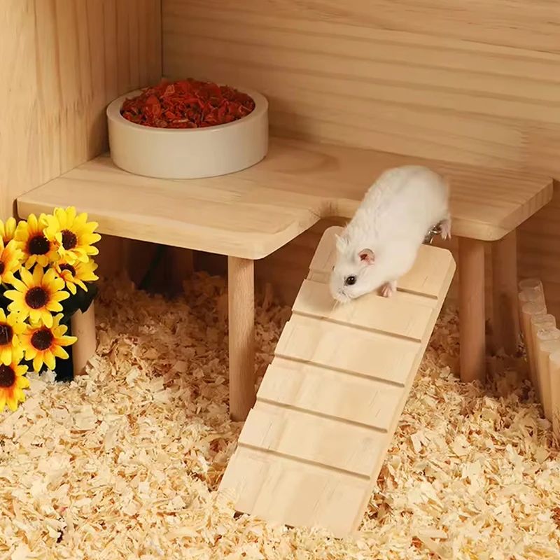 Wooden Hamster Ladder Platform Playground – Climbing Stairs Jumping Board Toy for Small Pets Cage