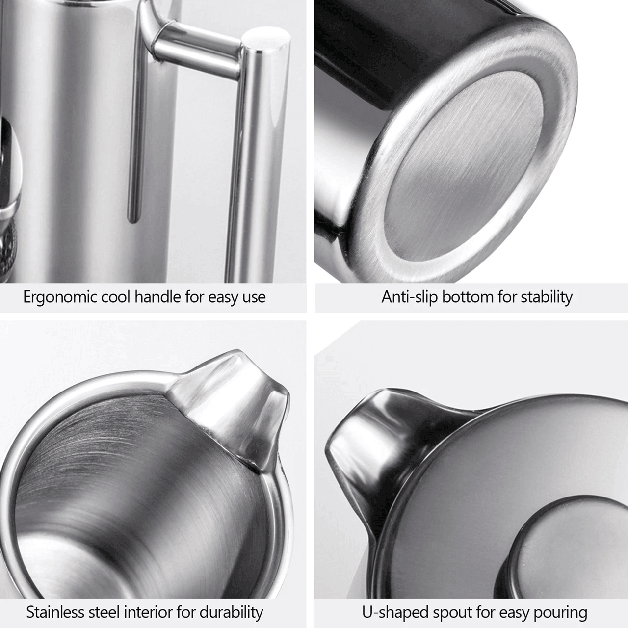 Brew Master Double Wall Stainless Steel French Press Coffee Maker