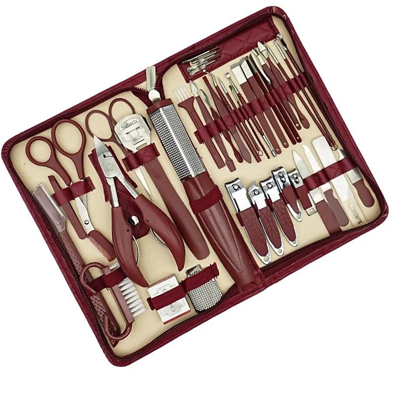 Stainless Steel Manicure & Grooming Kit – 10/42 Piece Set in Premium Zippered Leather Case