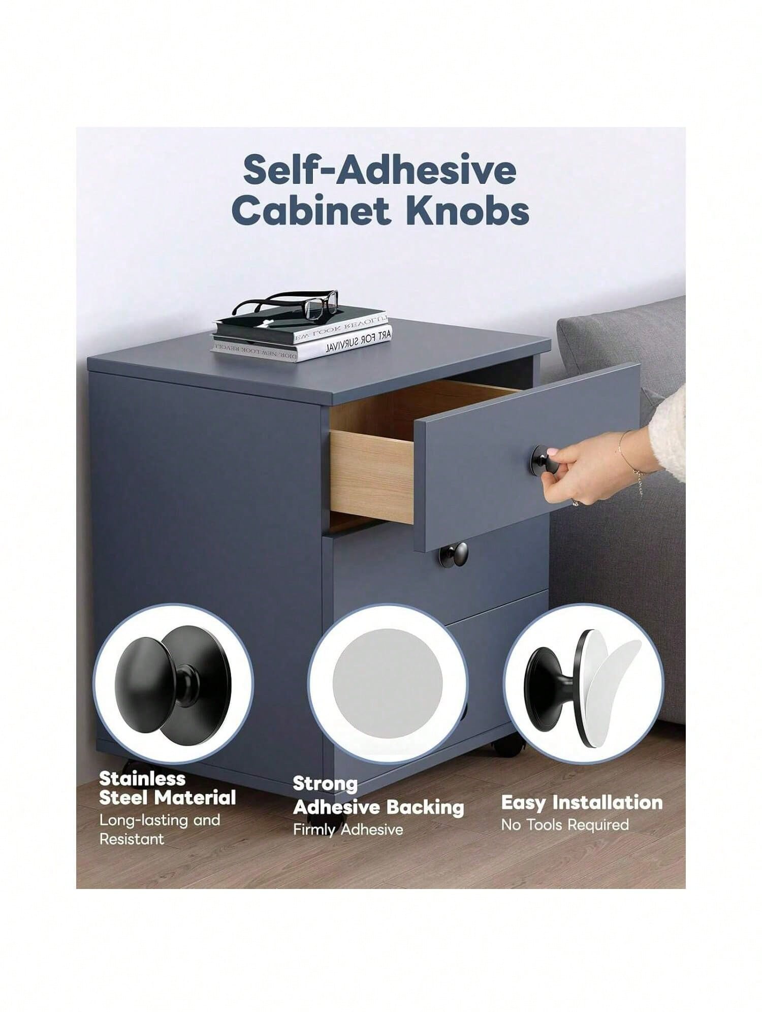 Self Adhesive Cabinet Knobs Stainless Steel No Drill Drawer Pulls