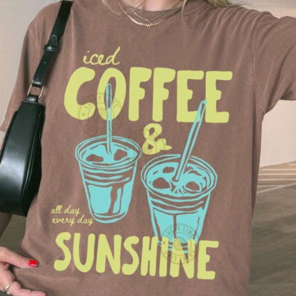 Iced Coffee and Sunshine Shirt, Iced Coffee TShirt, Coffee Lover Gift, Summer Graphic Tee, Summer Vibes Shirt,