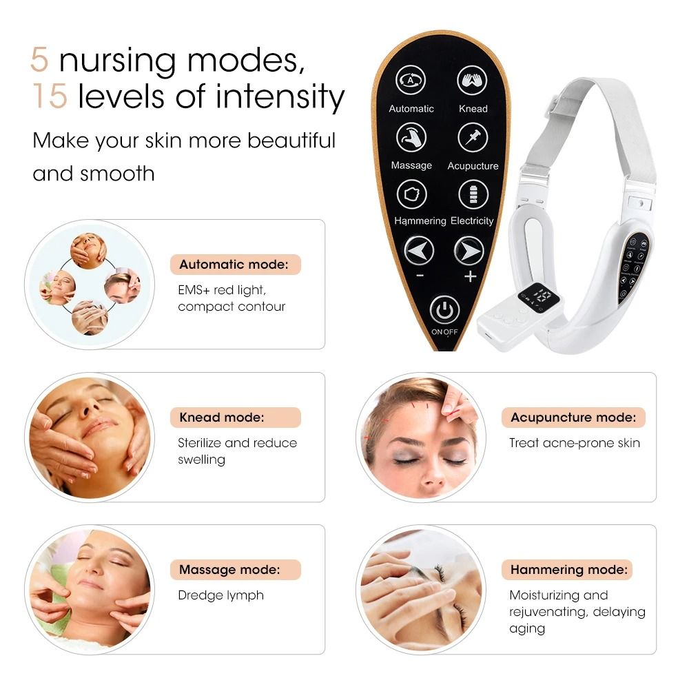 Face Lifting Device Red Light Skin Rejuvenation V Face Massager Double Chin Lift Up Remote Control