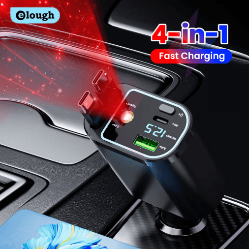 4 in 1 Car Charger with Dual Retractable Cables – USB C Car Fast Charger with Star Lights