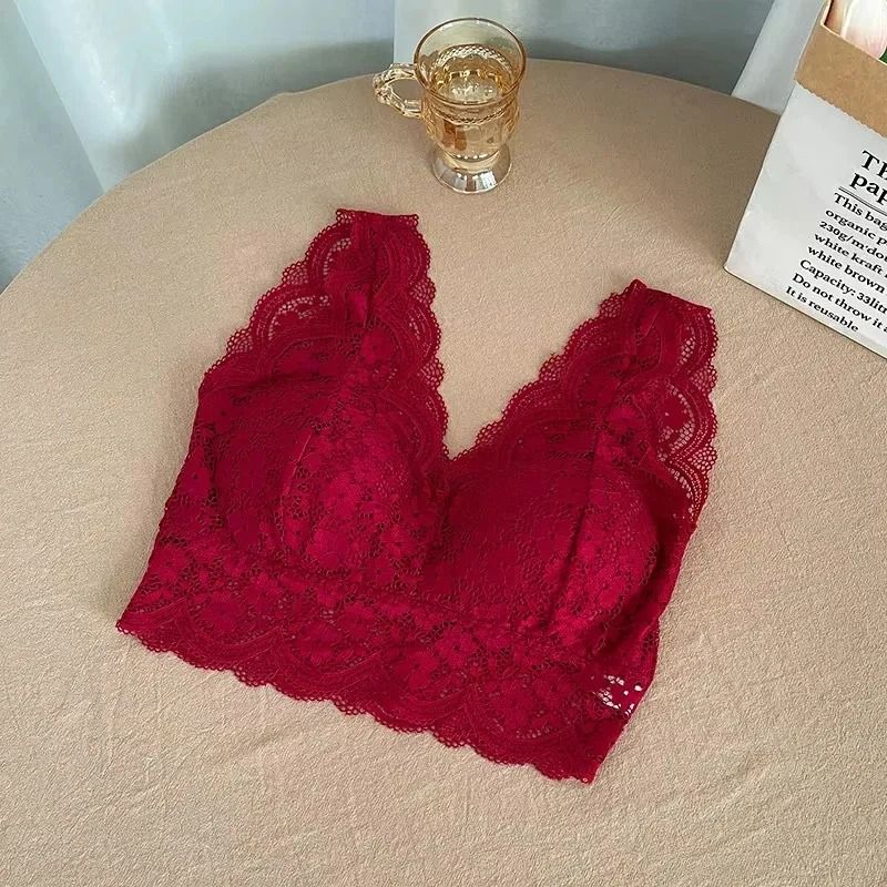 Womens Deep V-Neck Lace Bralette - Wire-Free Sexy Lingerie Camisole