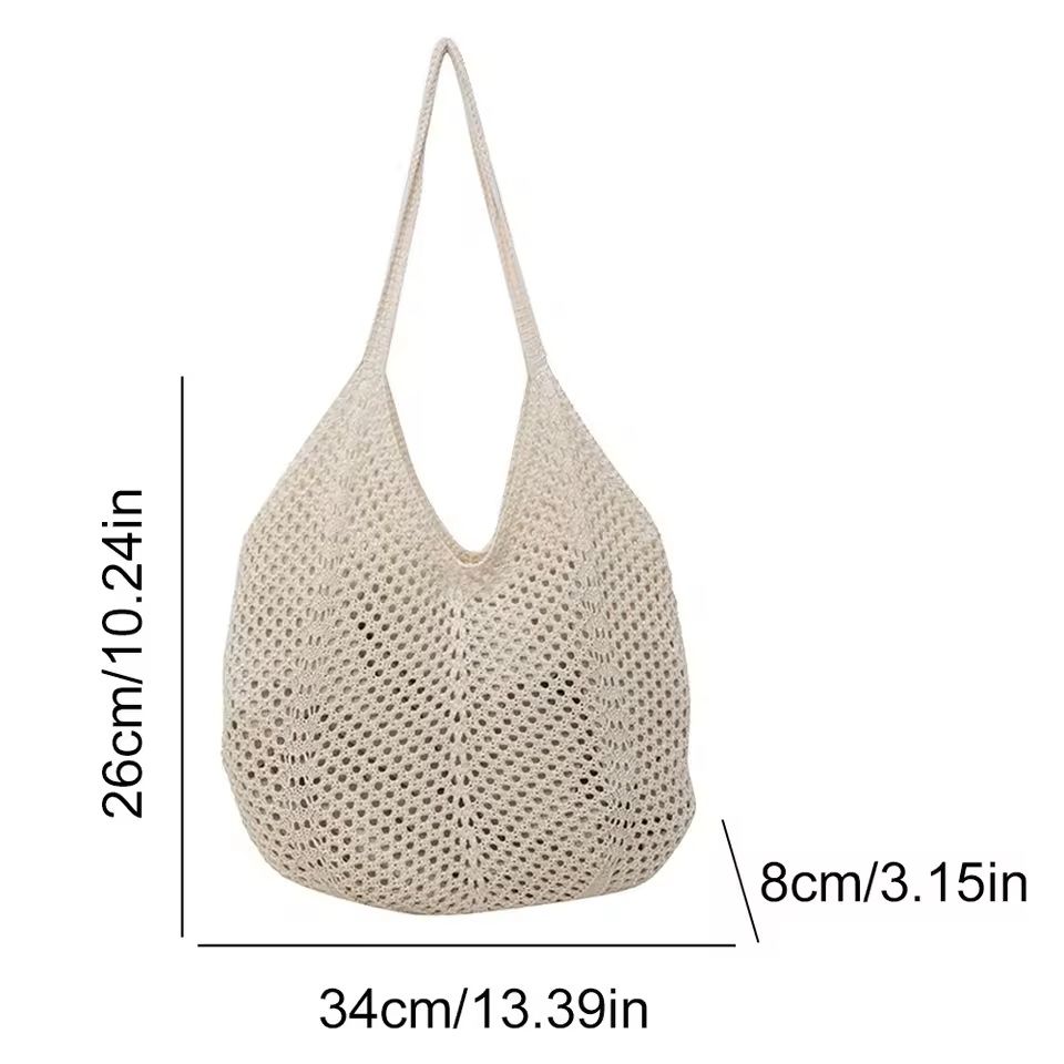 Hollow Woven Shoulder Tote Bag Large Mesh Beach Handbag