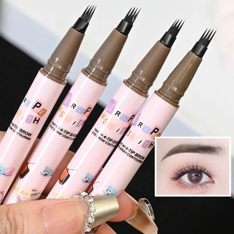 BrowDefine 4-Color Waterproof Fork Tip Eyebrow Pen – Long-Lasting Microblading Effect Liquid Brow Pencil