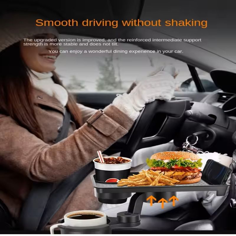 Car Cup Holder Expander with 360-Degree Adjustable Snack Tray