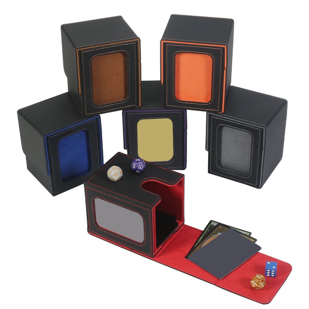 Premium PU Leather Trading Card Deck Box with Window Flannel Lined MTG Card Holder Case