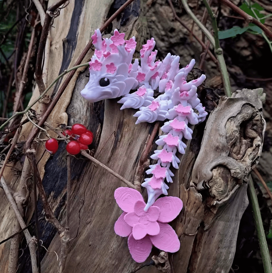 Vibrant 3D Printed Cherry Blossom Dragon Statue – Colorful Fantasy Figurine Decor