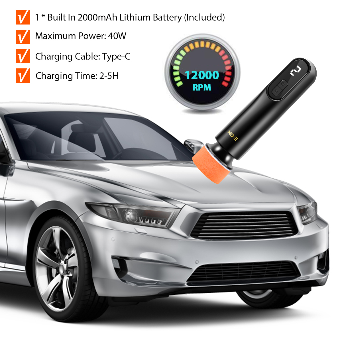 Car Polisher Machine Wireless Electric Polishing Wax Tool, Adjustable Speed LED Display, Auto Polish Waxing Machine