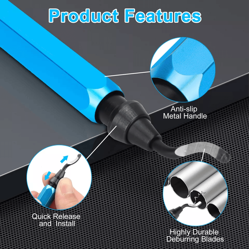 Deburring Tool with 10Pcs HSS Blades, Precision Edge Remover for Metal, Aluminum, Copper, Plastic, and PVC Pipes