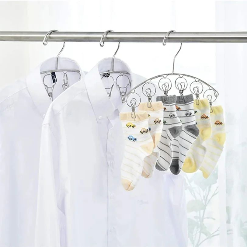 Foldable Clothes Drying Hanger with Multi Clips