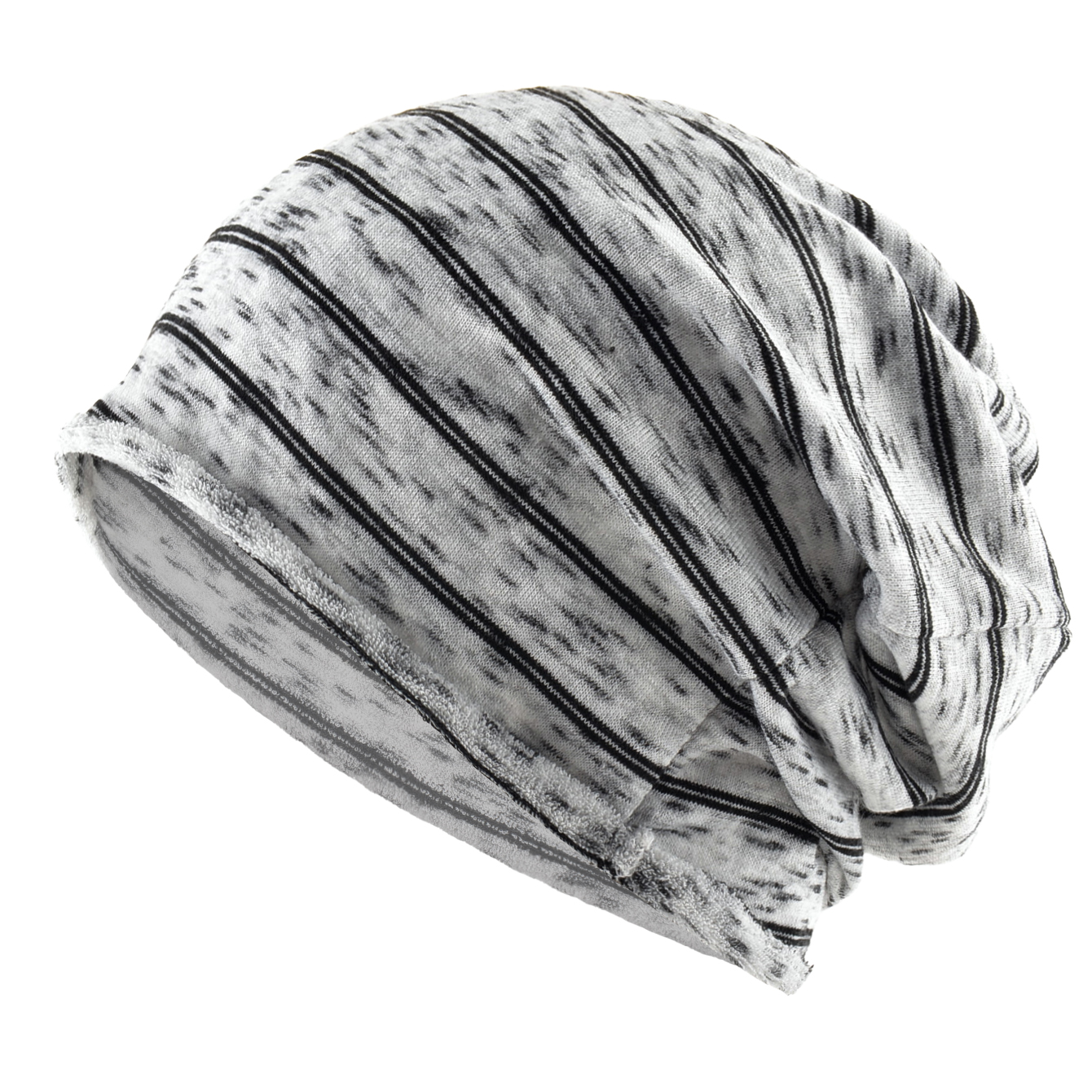 Highly Elastic Striped Slouch Beanie Hat, Single Layer Knitted for Men Women, Large Head Size Chemo Bonnet